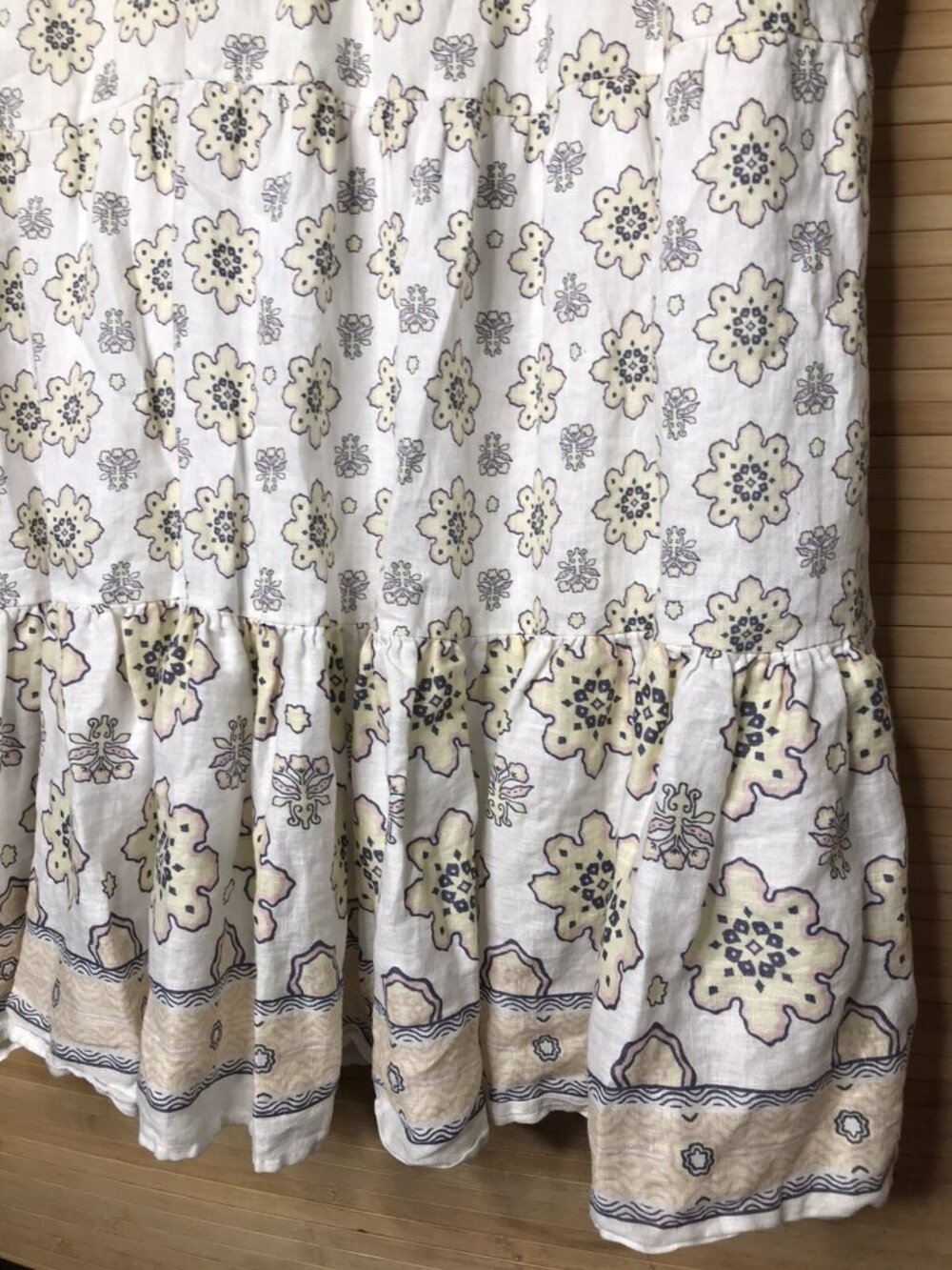 Magaschoni Floral Linen Maxi Dress Cream sz L Large Summer Flower Cottagecore - Picture 5 of 8
